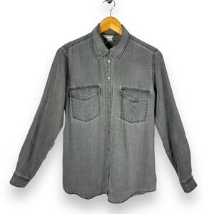 Club Monaco Mineral Wash Western Style Button Front Shirt, Grey, Size Medium